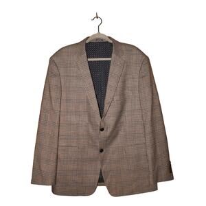 CROWN & IVY $200 Brown Blue Glen Plaid Two Button Sport Coat Men's 44R